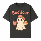 Cute Ghost Boo'Jour with Coffee and Croissant - Fun Halloween Decor, Ghost Lover Gift, Whimsical Art Print, Cozy Apparel - T-shirt 1758093379228.jpg