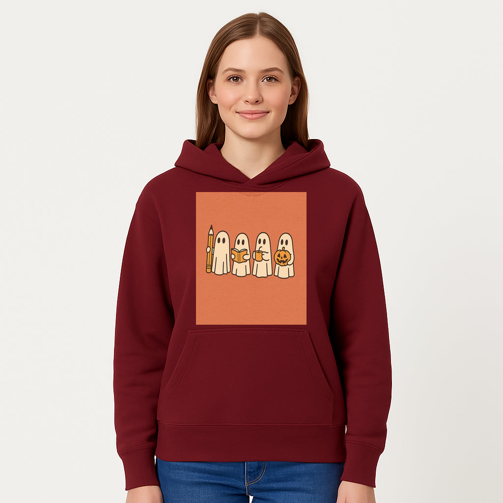 Cute Ghosts Reading, Writing, Drinking, and Celebrating Halloween Graphic Tee, Cozy Fall Top, Halloween Costume Shirt for Kids and Adults - Hoodie 1758093379402.jpg