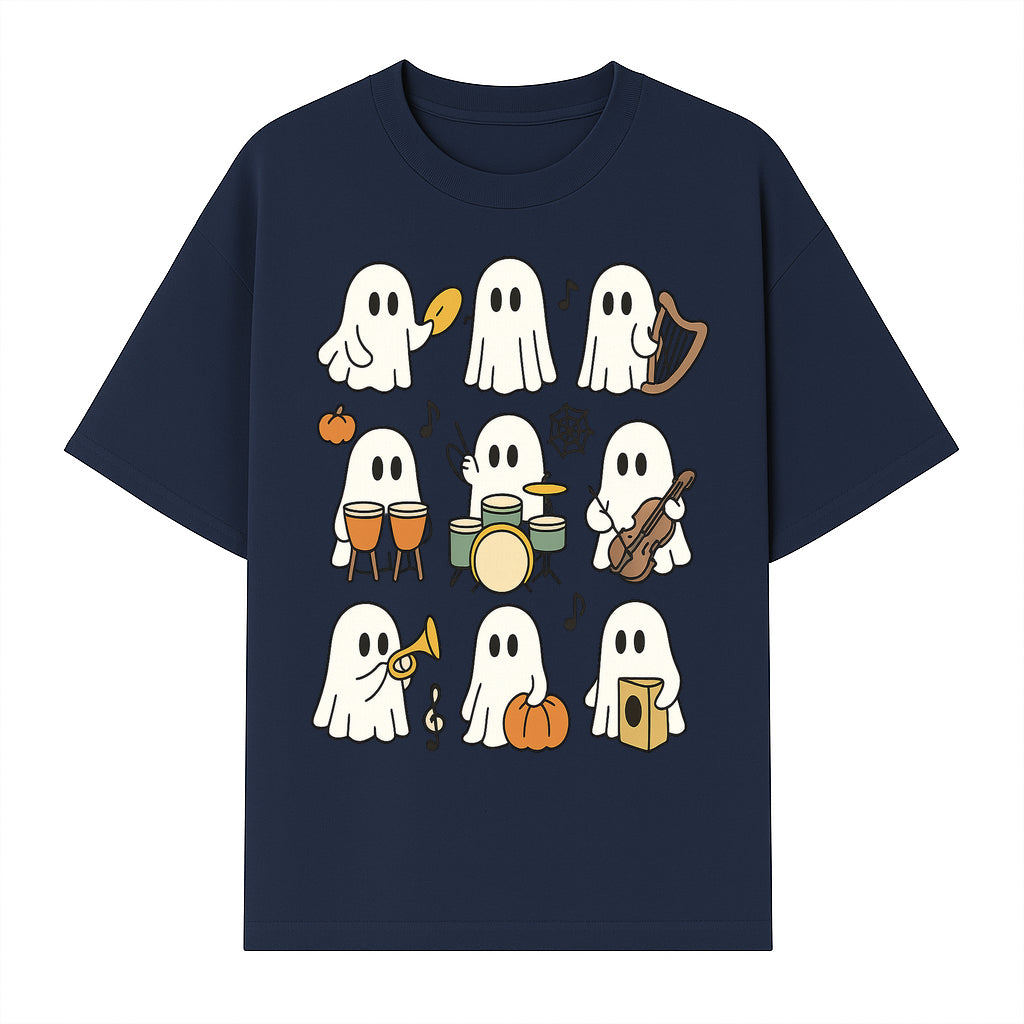 Ghostly Music Band Halloween Art Print, Cute Cartoon Ghosts Playing Instruments, Festive Decor for Parties and Celebrations - T-shirt 1758093379407.jpg