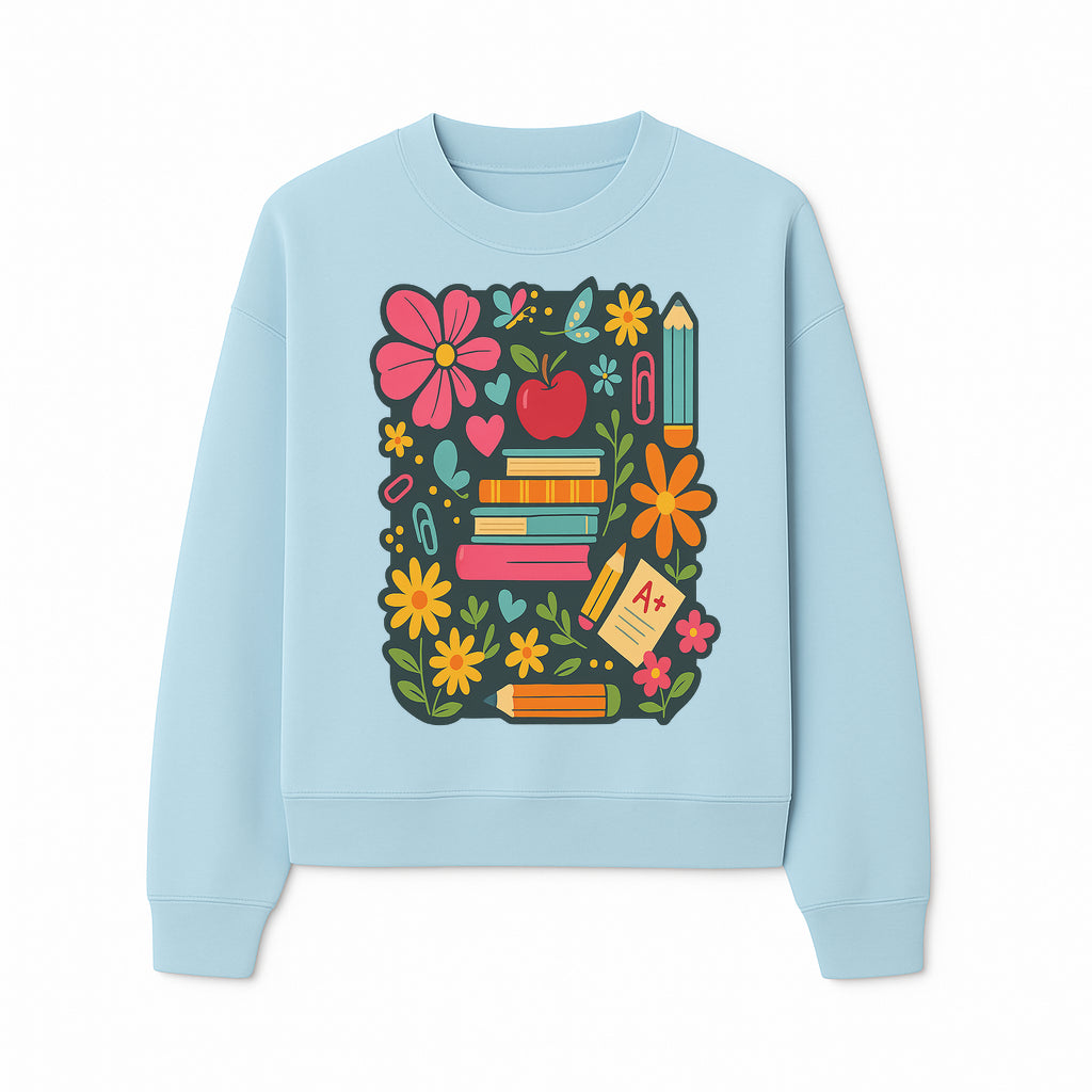 Colorful School Supplies and Flowers Illustration, Cute Educational Wall Art, Back to School Decor, Classroom Decoration, Kids Room Art - Sweatshirt 1758093379567.jpg