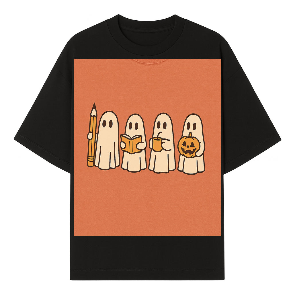 Cute Ghosts Reading, Writing, Drinking, and Celebrating Halloween Graphic Tee, Cozy Fall Top, Halloween Costume Shirt for Kids and Adults - T-shirt 1758093379857.jpg