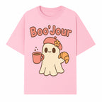 Cute Ghost Boo'Jour with Coffee and Croissant - Fun Halloween Decor, Ghost Lover Gift, Whimsical Art Print, Cozy Apparel - T-shirt 1758093379914.jpg