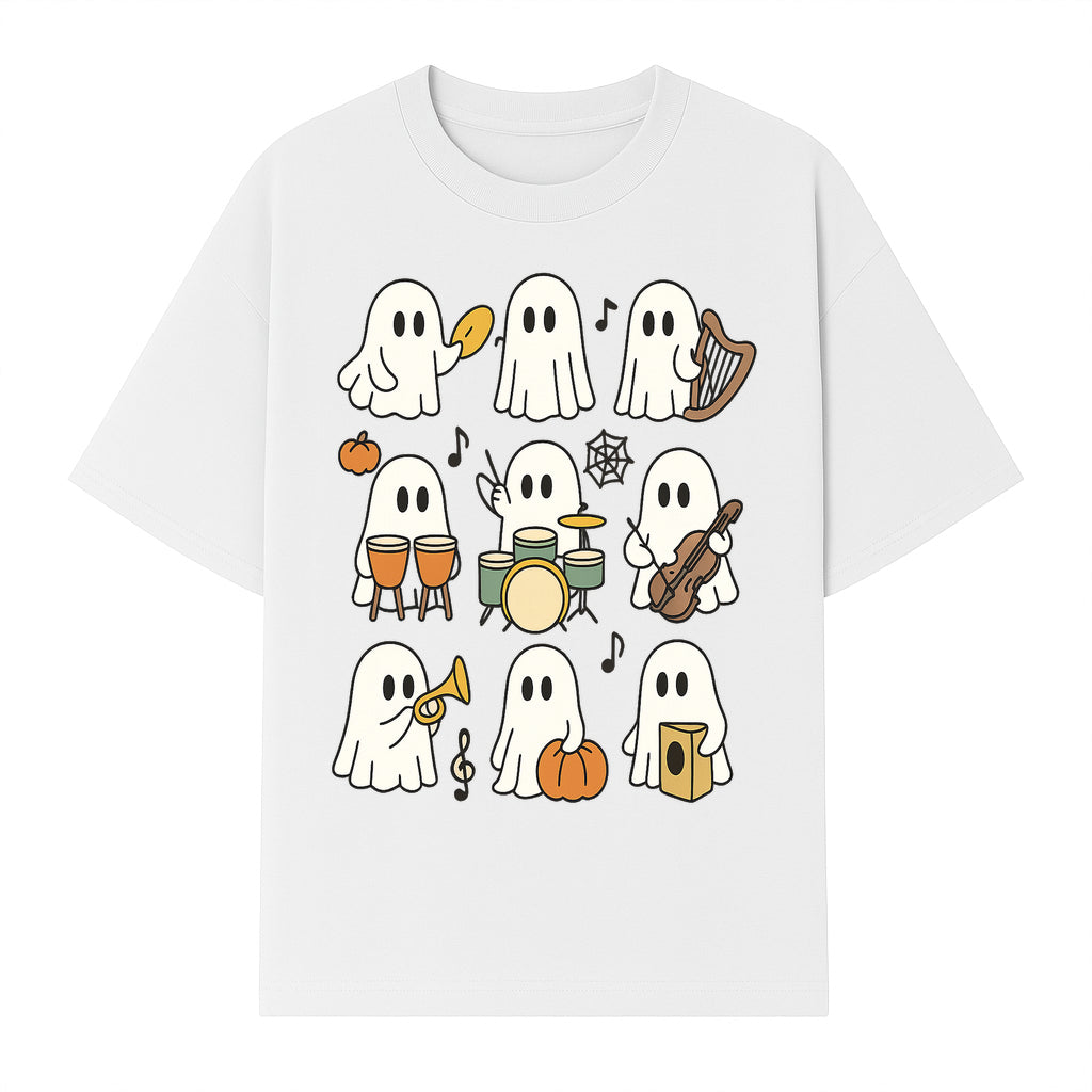 Ghostly Music Band Halloween Art Print, Cute Cartoon Ghosts Playing Instruments, Festive Decor for Parties and Celebrations - T-shirt 1758093379949.jpg