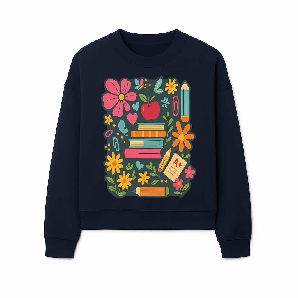 Colorful School Supplies and Flowers Illustration, Cute Educational Wall Art, Back to School Decor, Classroom Decoration, Kids Room Art - Sweatshirt 1758093380066.jpg