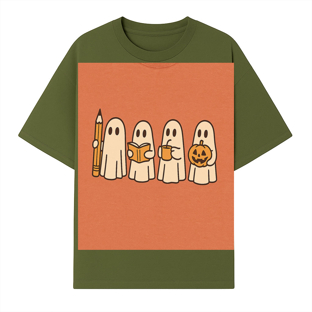 Cute Ghosts Reading, Writing, Drinking, and Celebrating Halloween Graphic Tee, Cozy Fall Top, Halloween Costume Shirt for Kids and Adults - T-shirt 1758093380159.jpg