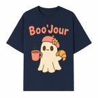 Cute Ghost Boo'Jour with Coffee and Croissant - Fun Halloween Decor, Ghost Lover Gift, Whimsical Art Print, Cozy Apparel - T-shirt 1758093380259.jpg