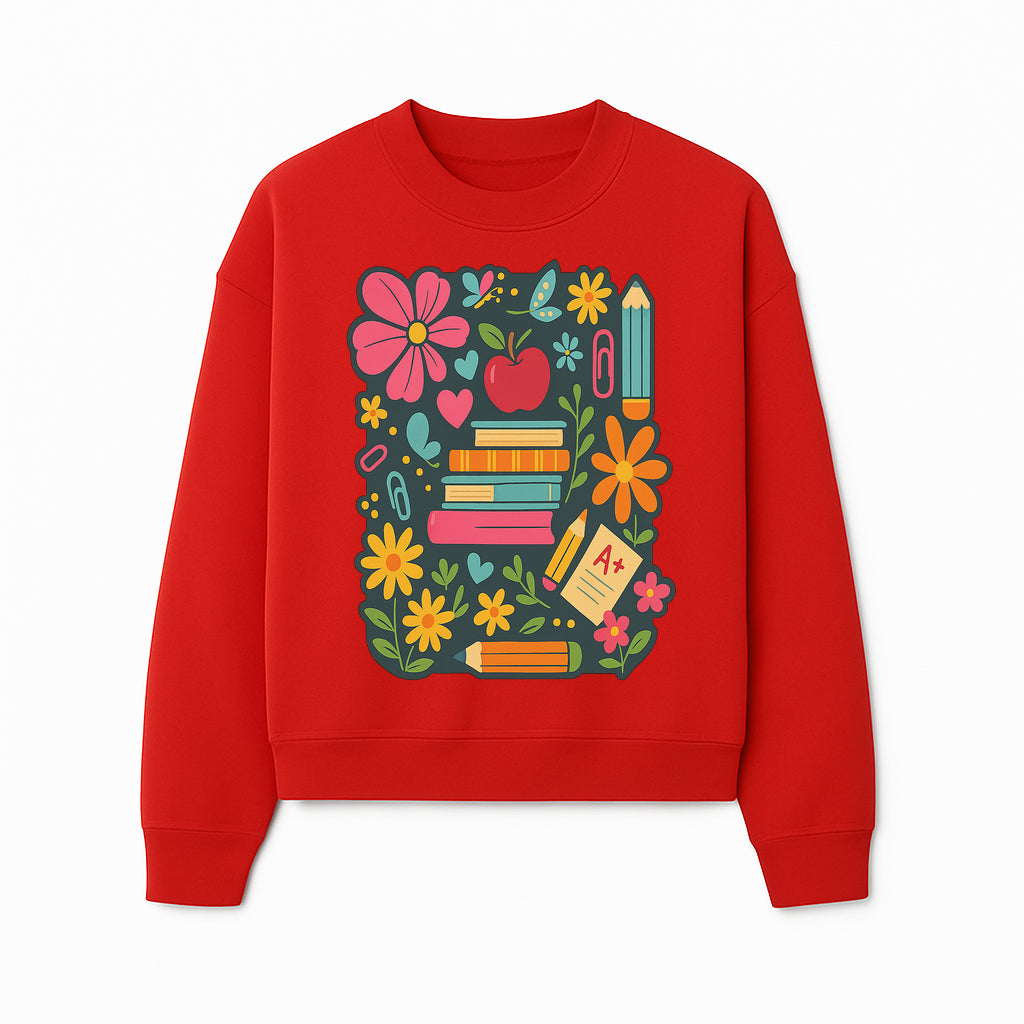 Colorful School Supplies and Flowers Illustration, Cute Educational Wall Art, Back to School Decor, Classroom Decoration, Kids Room Art - Sweatshirt 1758093380268.jpg