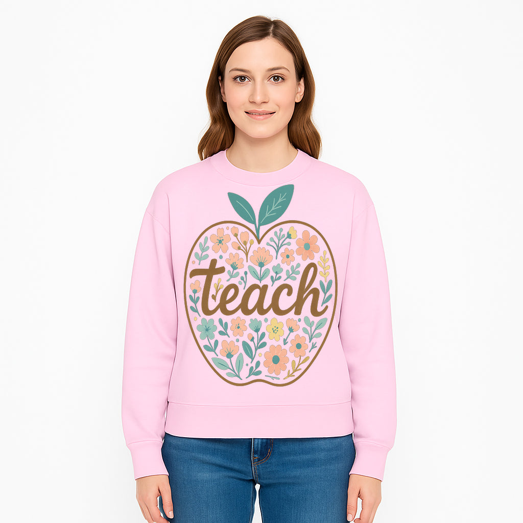 Floral Apple Teach Wall Art Decor - Teacher Gift, Classroom Decor, Inspirational Quote, Colorful Art Print - Sweatshirt 1758093380269.jpg