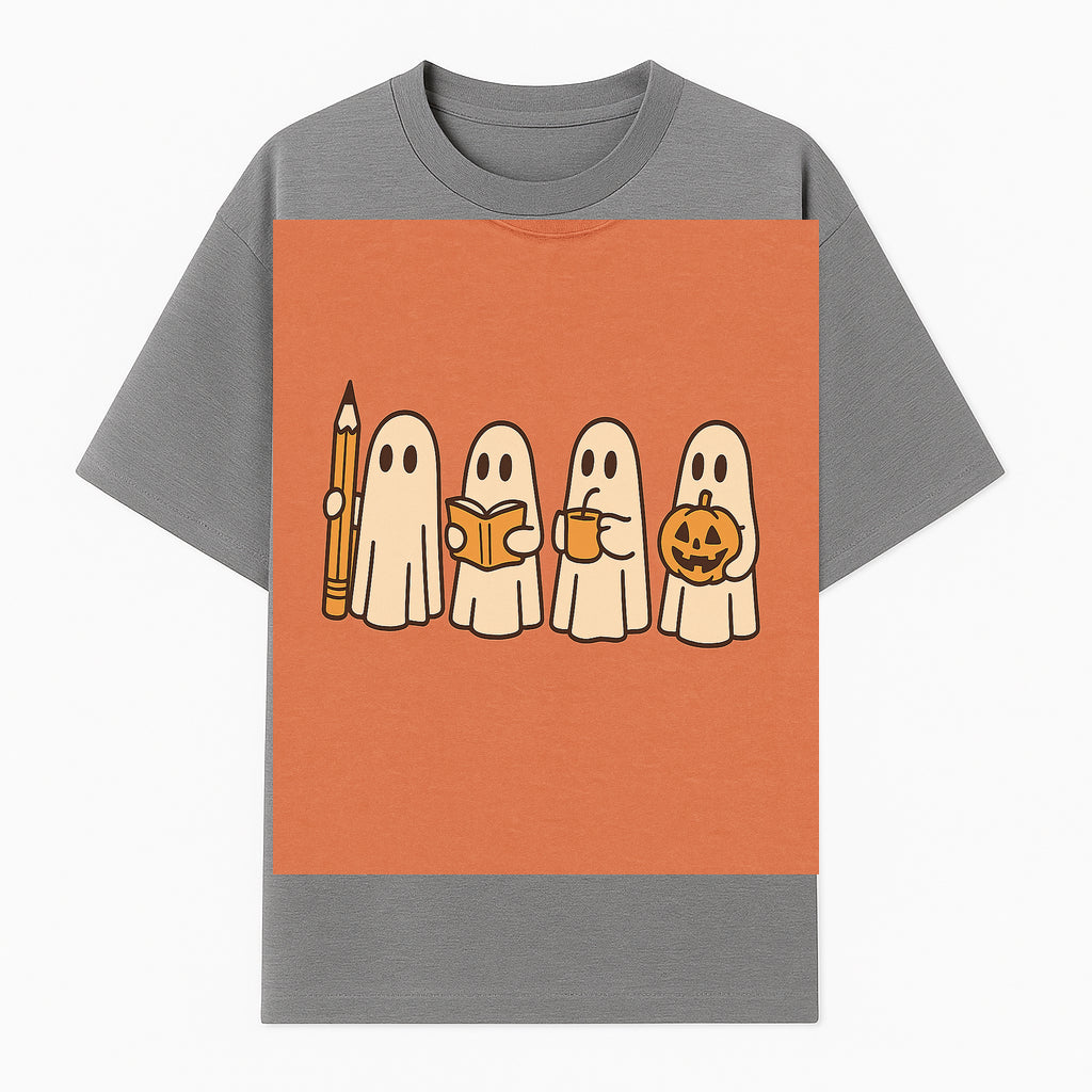 Cute Ghosts Reading, Writing, Drinking, and Celebrating Halloween Graphic Tee, Cozy Fall Top, Halloween Costume Shirt for Kids and Adults - T-shirt 1758093380325.jpg
