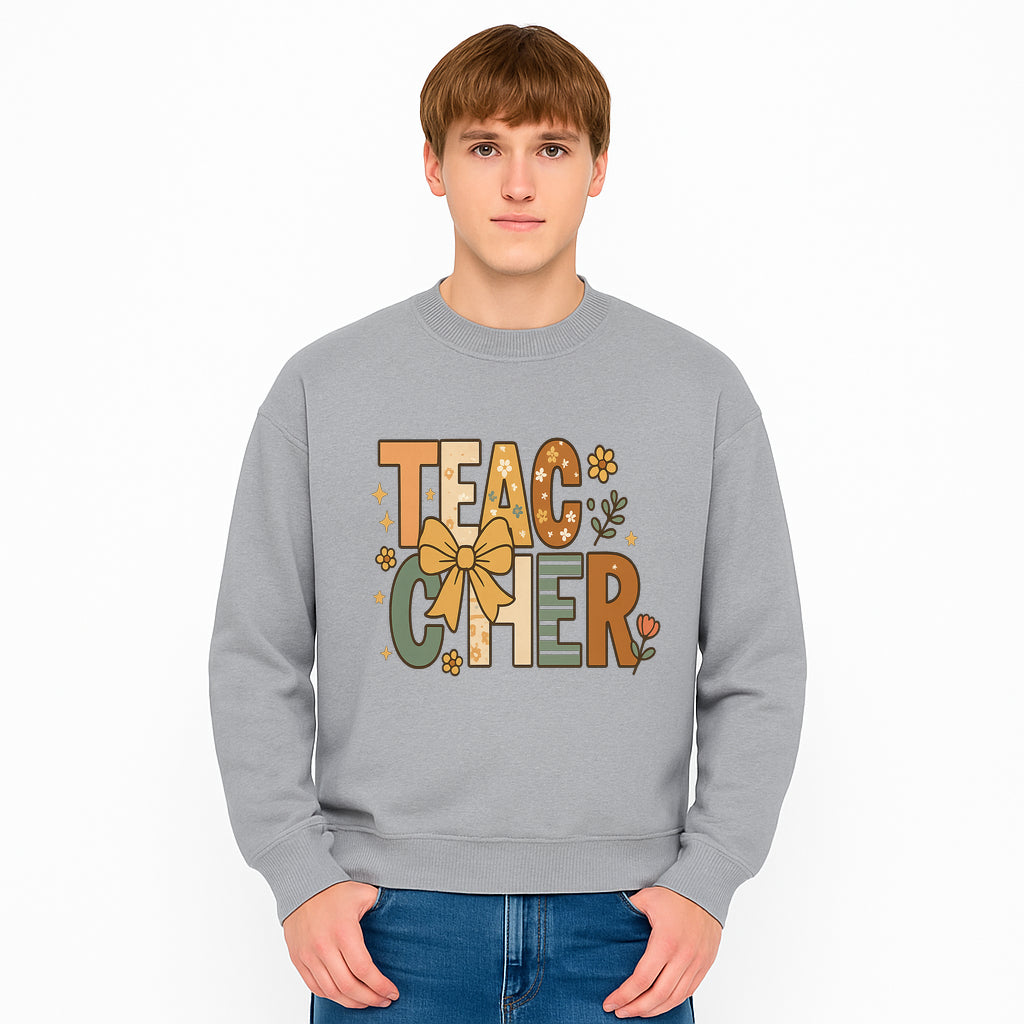 Colorful Teacher Appreciation Art Print with Floral Design and Bow, Ideal for Classroom Decor or Gifts - Sweatshirt 1758093380403.jpg