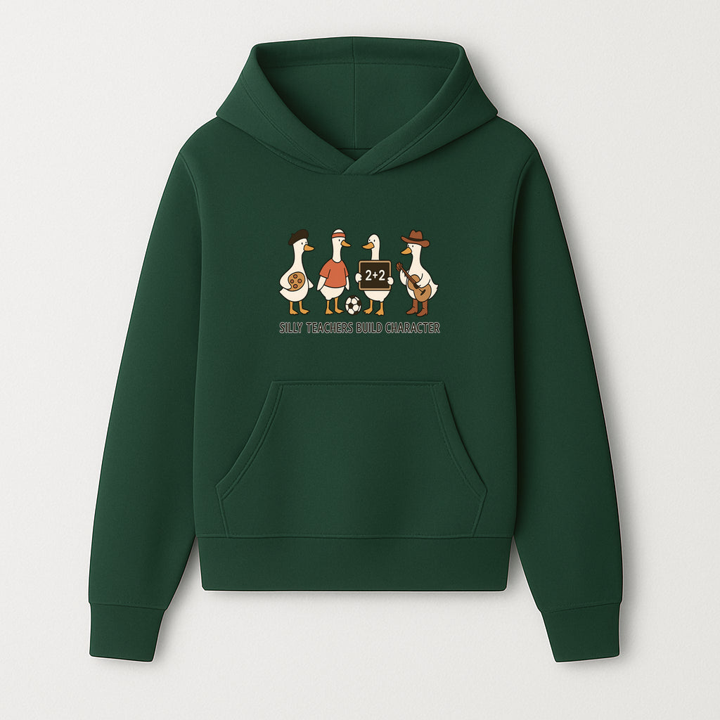 Silly Teachers Build Character Ducks Graphic Tee for Kids Fun Classroom Humor Shirt with Soccer, Music, and Learning Themes - Hoodie 1758093380413.jpg