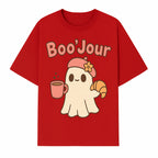 Cute Ghost Boo'Jour with Coffee and Croissant - Fun Halloween Decor, Ghost Lover Gift, Whimsical Art Print, Cozy Apparel - T-shirt 1758093380423.jpg