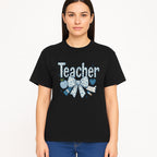 Floral Teacher Design with Apple, Bow & Stationery - Perfect Gift for Educators, Teachers' Day, Classroom Decor, Cute Art Print - T-shirt 1758093380444.jpg
