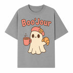 Cute Ghost Boo'Jour with Coffee and Croissant - Fun Halloween Decor, Ghost Lover Gift, Whimsical Art Print, Cozy Apparel - T-shirt 1758093380574.jpg