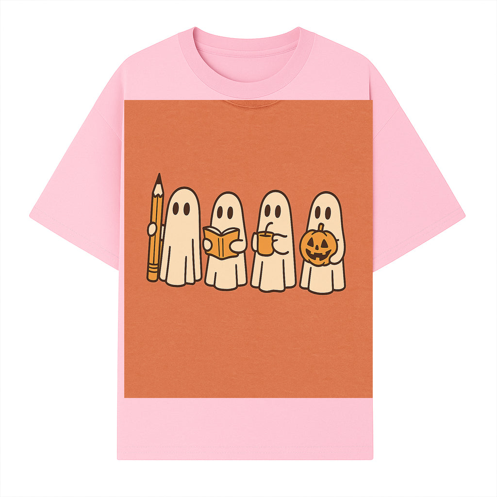Cute Ghosts Reading, Writing, Drinking, and Celebrating Halloween Graphic Tee, Cozy Fall Top, Halloween Costume Shirt for Kids and Adults - T-shirt 1758093380627.jpg