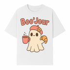 Cute Ghost Boo'Jour with Coffee and Croissant - Fun Halloween Decor, Ghost Lover Gift, Whimsical Art Print, Cozy Apparel - T-shirt 1758093380736.jpg