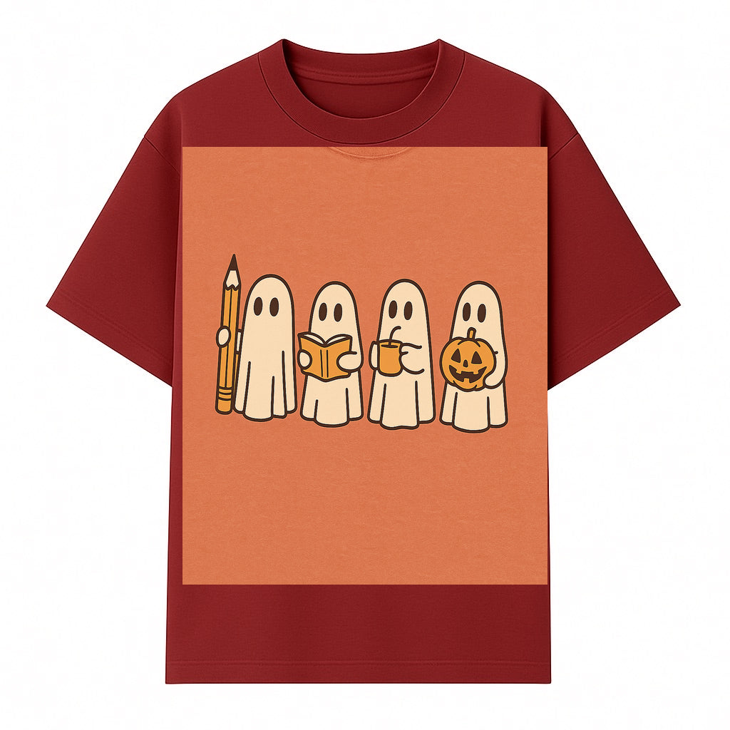 Cute Ghosts Reading, Writing, Drinking, and Celebrating Halloween Graphic Tee, Cozy Fall Top, Halloween Costume Shirt for Kids and Adults - T-shirt 1758093380791.jpg