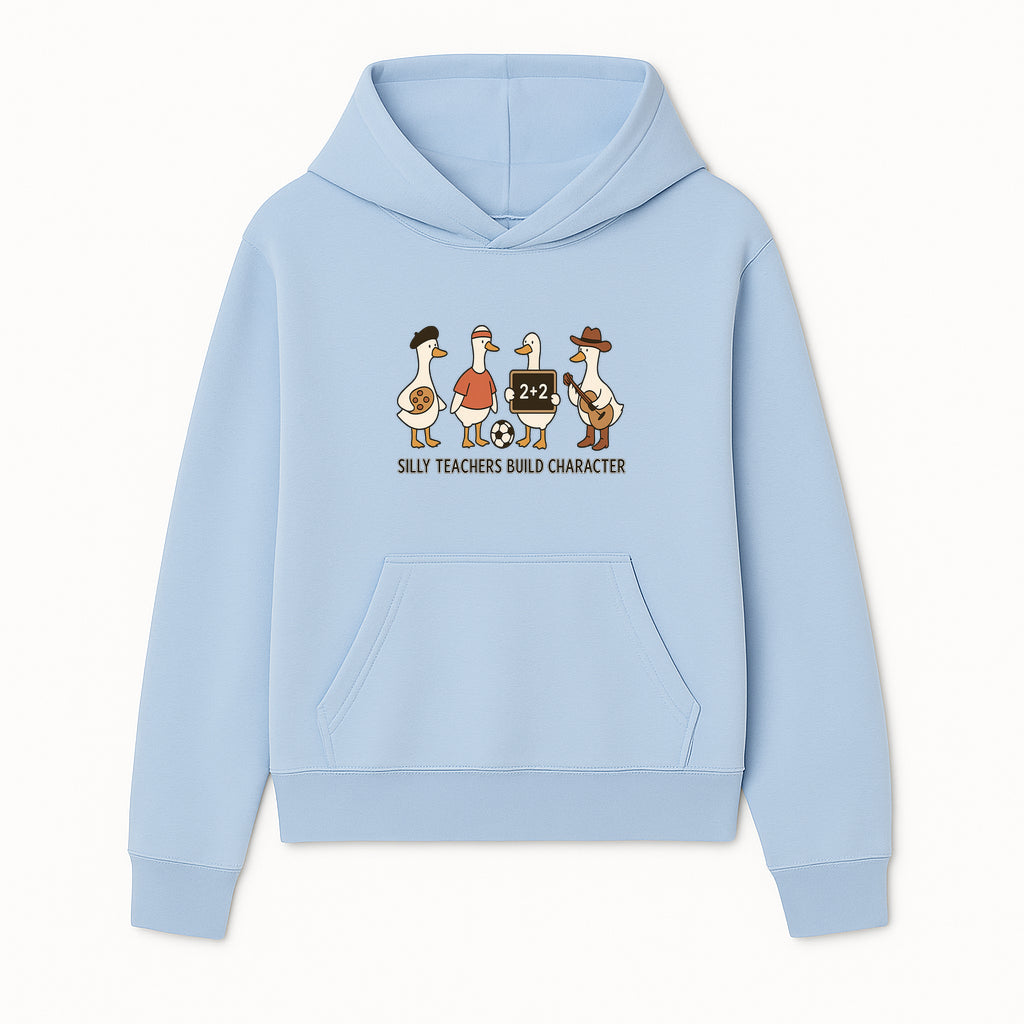 Silly Teachers Build Character Ducks Graphic Tee for Kids Fun Classroom Humor Shirt with Soccer, Music, and Learning Themes - Hoodie 1758093380814.jpg