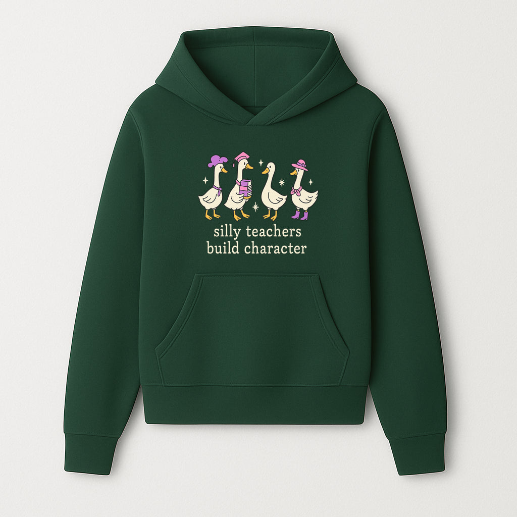 Silly Teachers Build Character - Cute Duck Illustration, Educational Gift, Fun Classroom Decor, Teacher Appreciation, Kids Learning - Hoodie 1758093380933.jpg