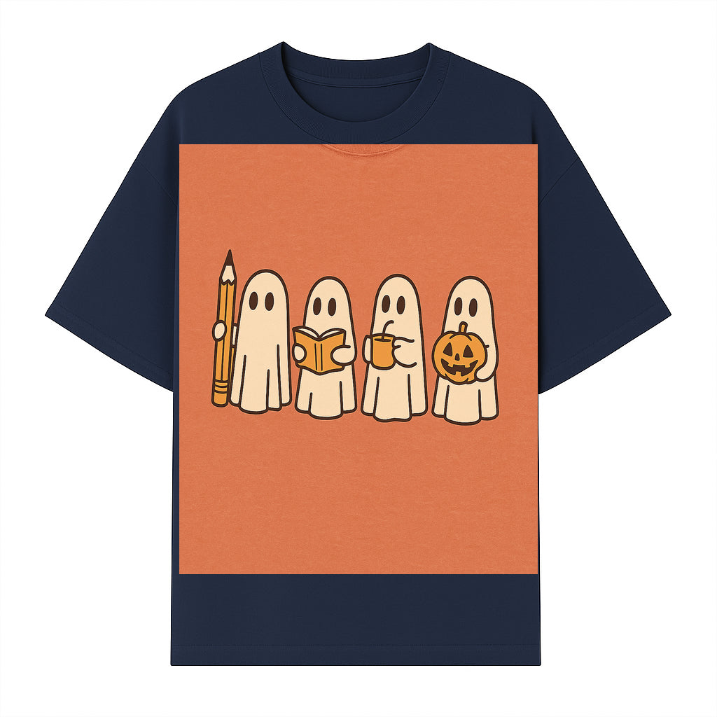 Cute Ghosts Reading, Writing, Drinking, and Celebrating Halloween Graphic Tee, Cozy Fall Top, Halloween Costume Shirt for Kids and Adults - T-shirt 1758093380962.jpg