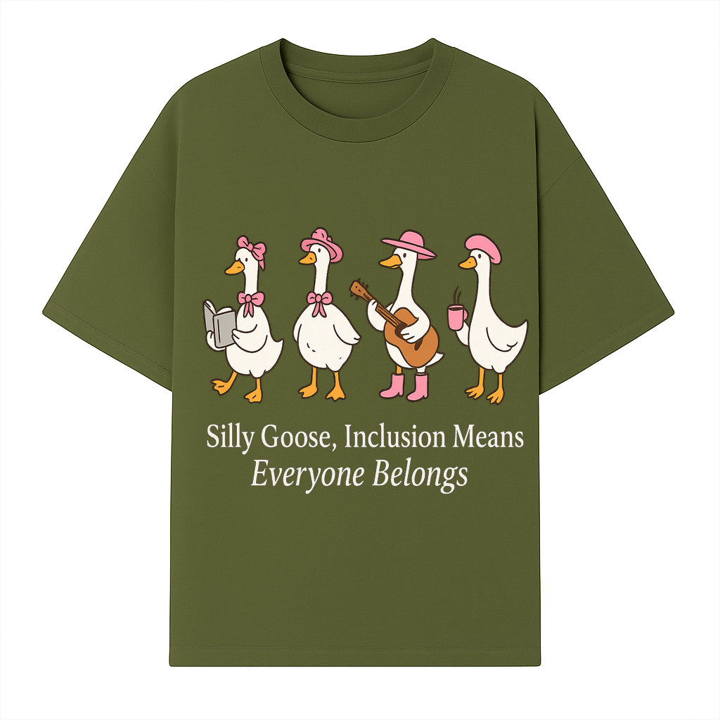 Silly Goose Inclusion Art Print - Everyone Belongs Theme, Cute Ducks with Accessories, Positive Vibes Wall Decor for Home or Kids' Room - T-shirt 1758093380982.jpg