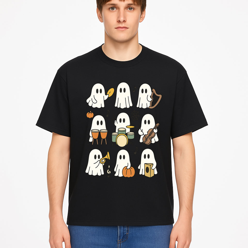 Ghostly Music Band Halloween Art Print, Cute Cartoon Ghosts Playing Instruments, Festive Decor for Parties and Celebrations - T-shirt 1758093381106.jpg