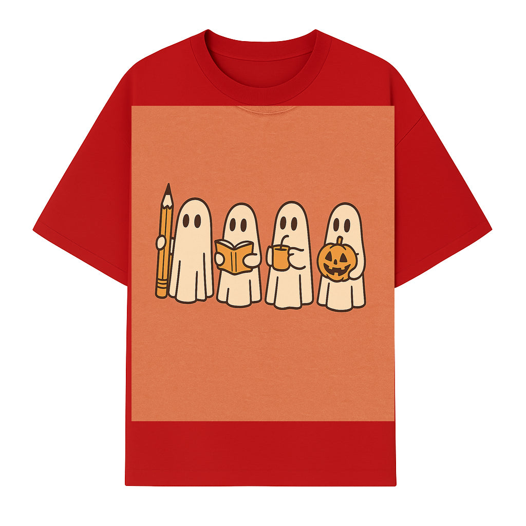 Cute Ghosts Reading, Writing, Drinking, and Celebrating Halloween Graphic Tee, Cozy Fall Top, Halloween Costume Shirt for Kids and Adults - T-shirt 1758093381151.jpg