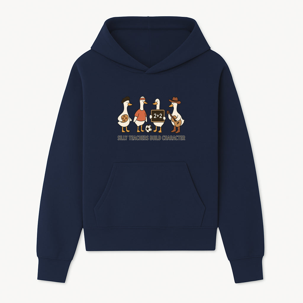 Silly Teachers Build Character Ducks Graphic Tee for Kids Fun Classroom Humor Shirt with Soccer, Music, and Learning Themes - Hoodie 1758093381294.jpg