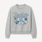 Floral Teacher Design with Apple, Bow & Stationery - Perfect Gift for Educators, Teachers' Day, Classroom Decor, Cute Art Print - Sweatshirt 1758093381364.jpg