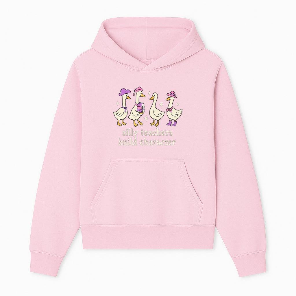 Silly Teachers Build Character - Cute Duck Illustration, Educational Gift, Fun Classroom Decor, Teacher Appreciation, Kids Learning - Hoodie 1758093381464.jpg