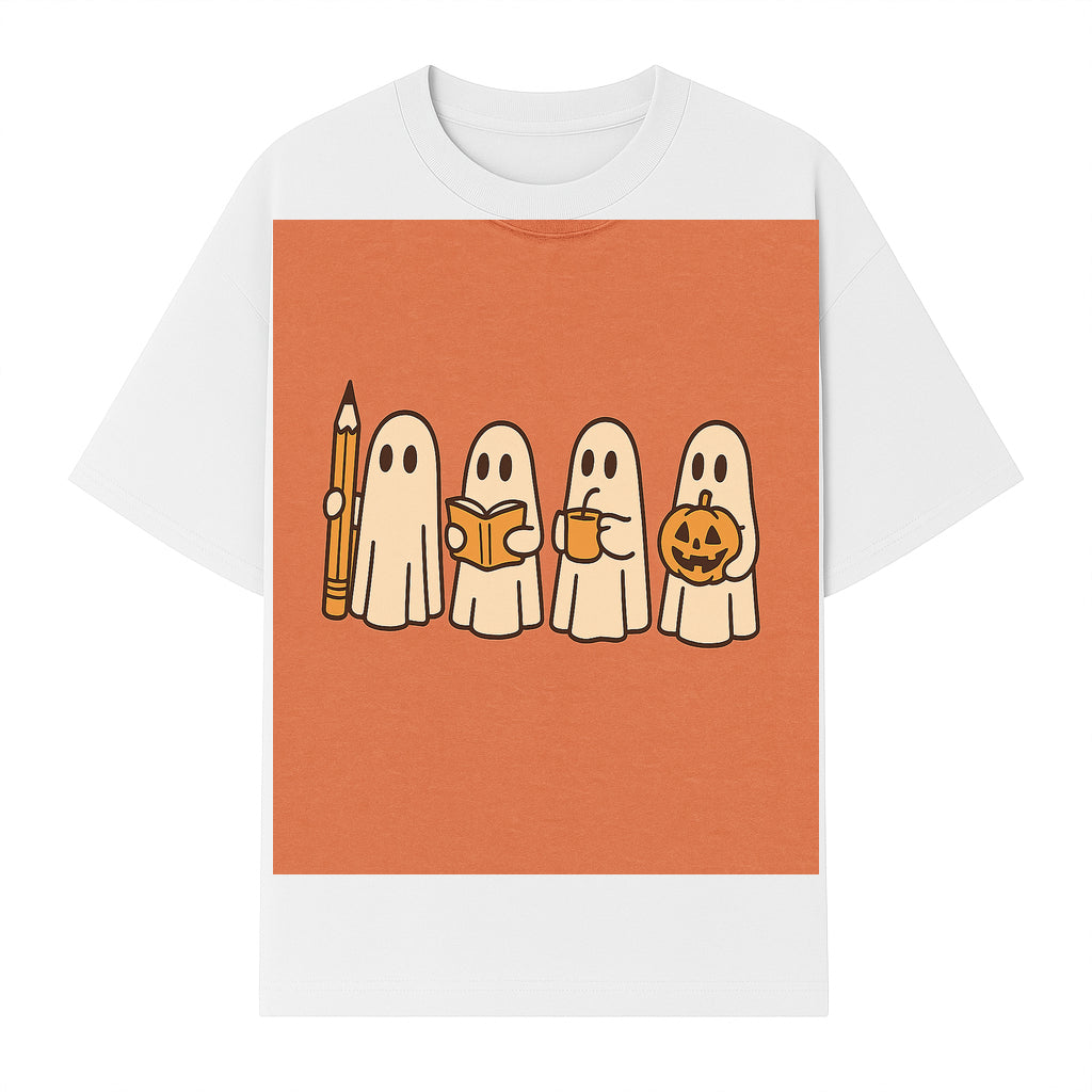 Cute Ghosts Reading, Writing, Drinking, and Celebrating Halloween Graphic Tee, Cozy Fall Top, Halloween Costume Shirt for Kids and Adults - T-shirt 1758093381518.jpg