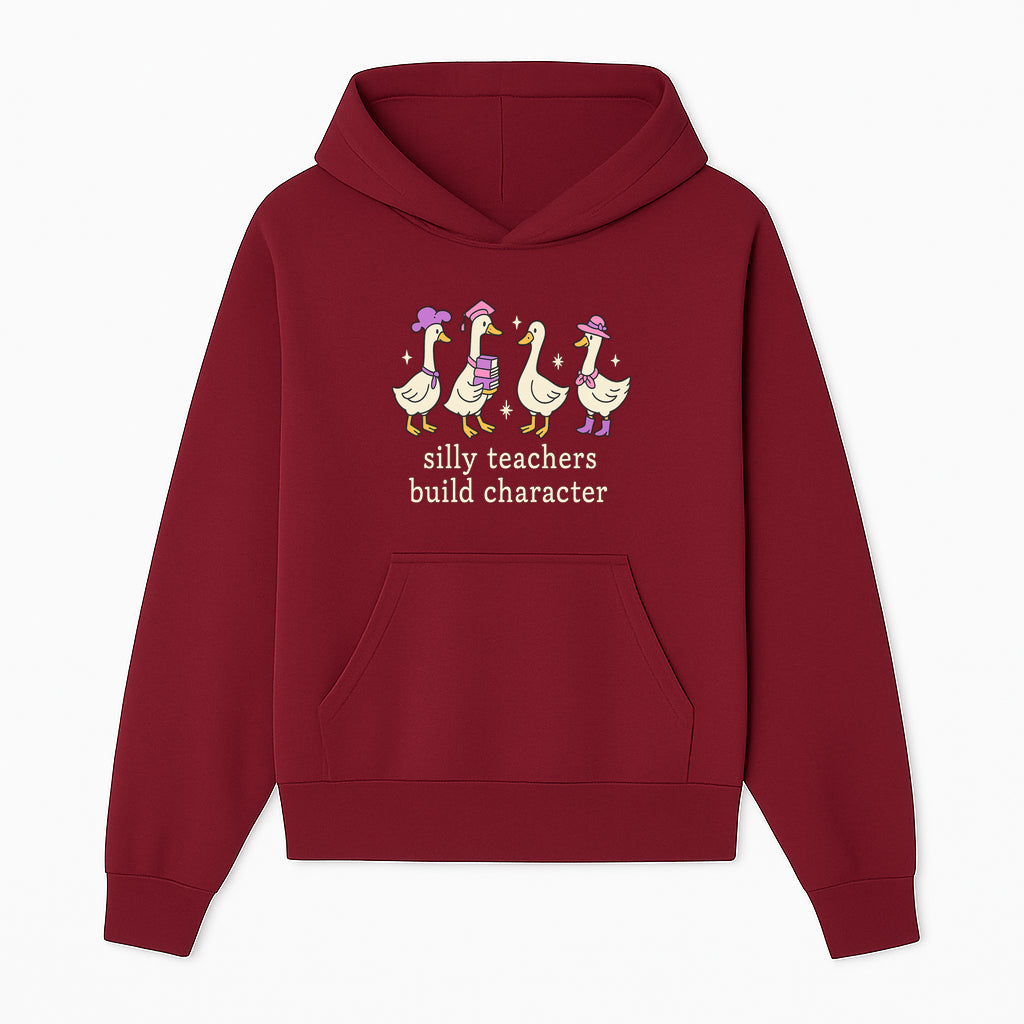 Silly Teachers Build Character - Cute Duck Illustration, Educational Gift, Fun Classroom Decor, Teacher Appreciation, Kids Learning - Hoodie 1758093381652.jpg