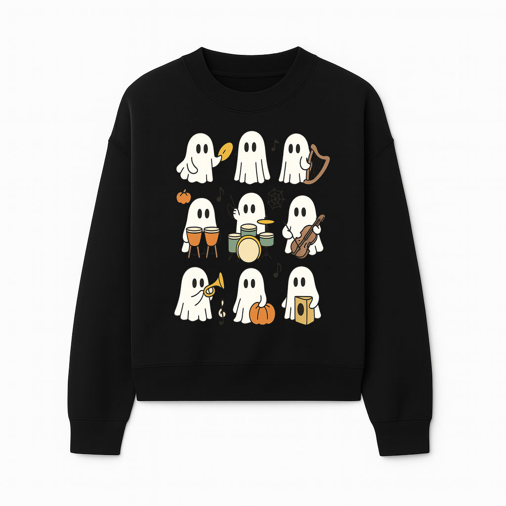 Ghostly Music Band Halloween Art Print, Cute Cartoon Ghosts Playing Instruments, Festive Decor for Parties and Celebrations - Sweatshirt 1758093381662.jpg