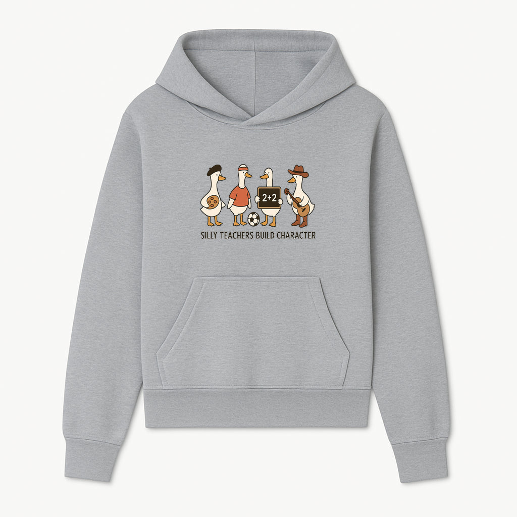 Silly Teachers Build Character Ducks Graphic Tee for Kids Fun Classroom Humor Shirt with Soccer, Music, and Learning Themes - Hoodie 1758093381704.jpg