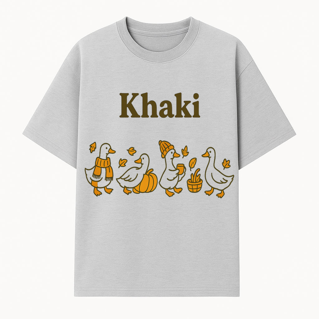 Khaki Duck Family Autumn Decor - Cute Illustrated Ducks with Pumpkins, Hats, and Leaves - Fall Home Decor Wall Art - T-shirt 1758093381758.jpg