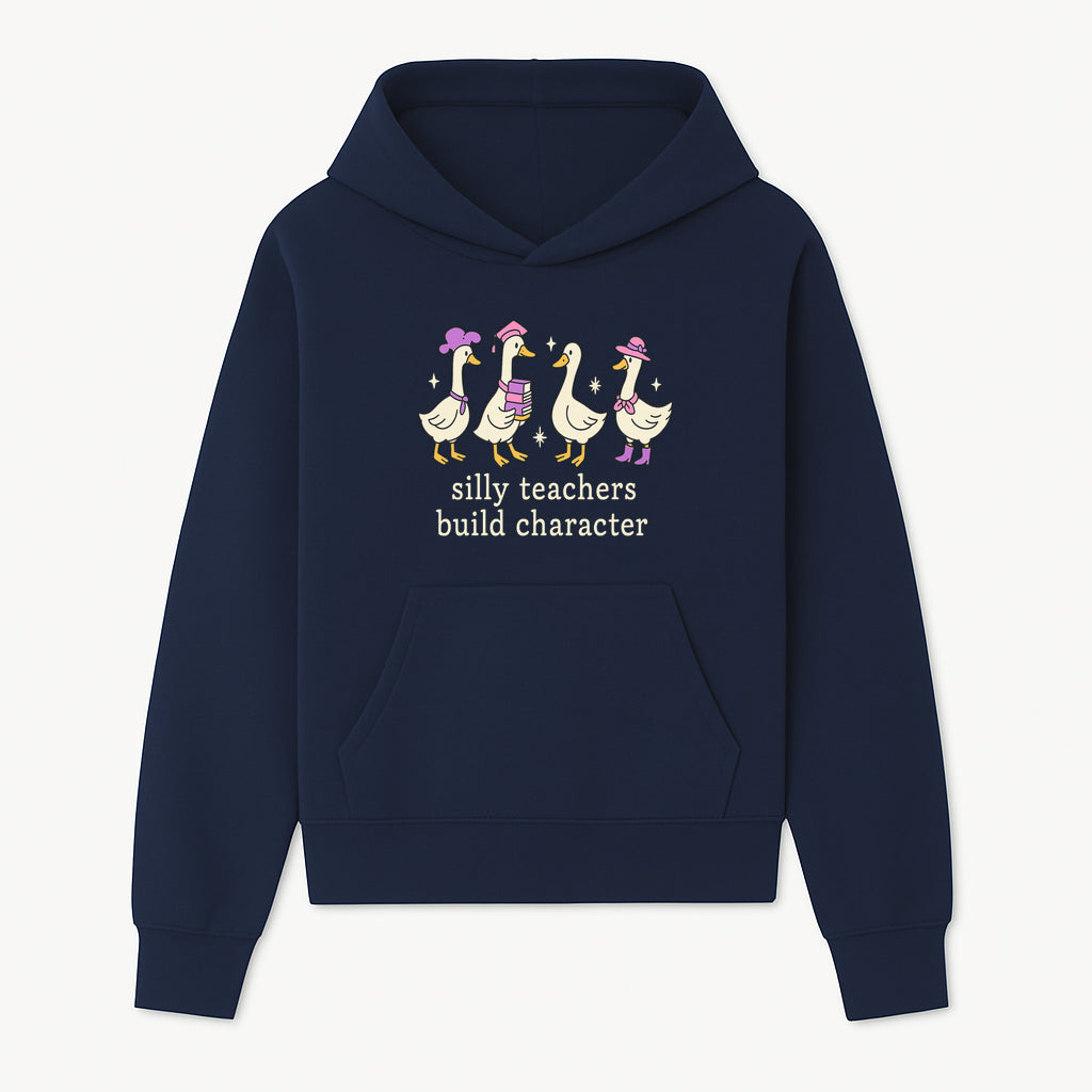 Silly Teachers Build Character - Cute Duck Illustration, Educational Gift, Fun Classroom Decor, Teacher Appreciation, Kids Learning - Hoodie 1758093381798.jpg