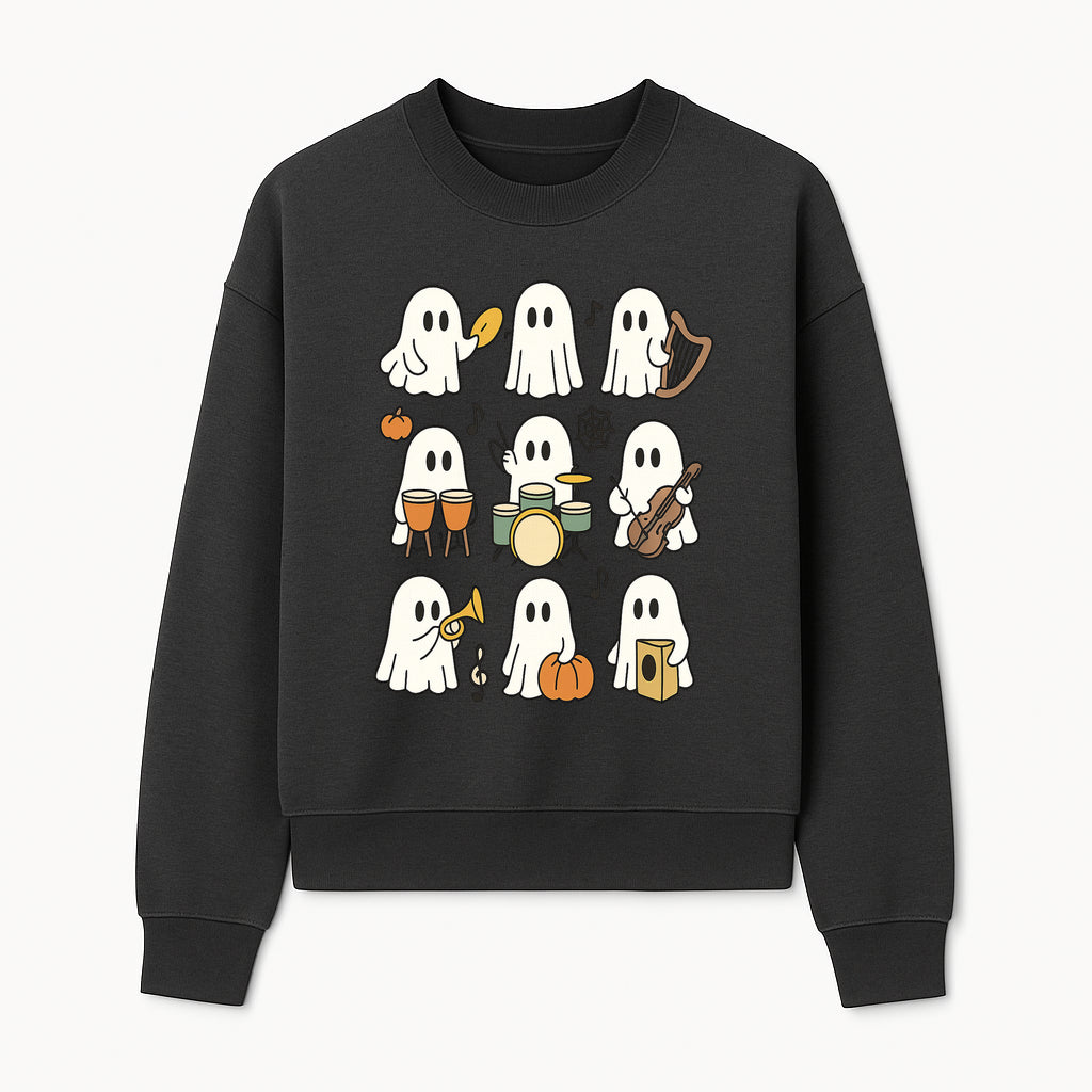 Ghostly Music Band Halloween Art Print, Cute Cartoon Ghosts Playing Instruments, Festive Decor for Parties and Celebrations - Sweatshirt 1758093381821.jpg