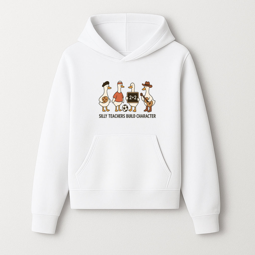 Silly Teachers Build Character Ducks Graphic Tee for Kids Fun Classroom Humor Shirt with Soccer, Music, and Learning Themes - Hoodie 1758093381880.jpg