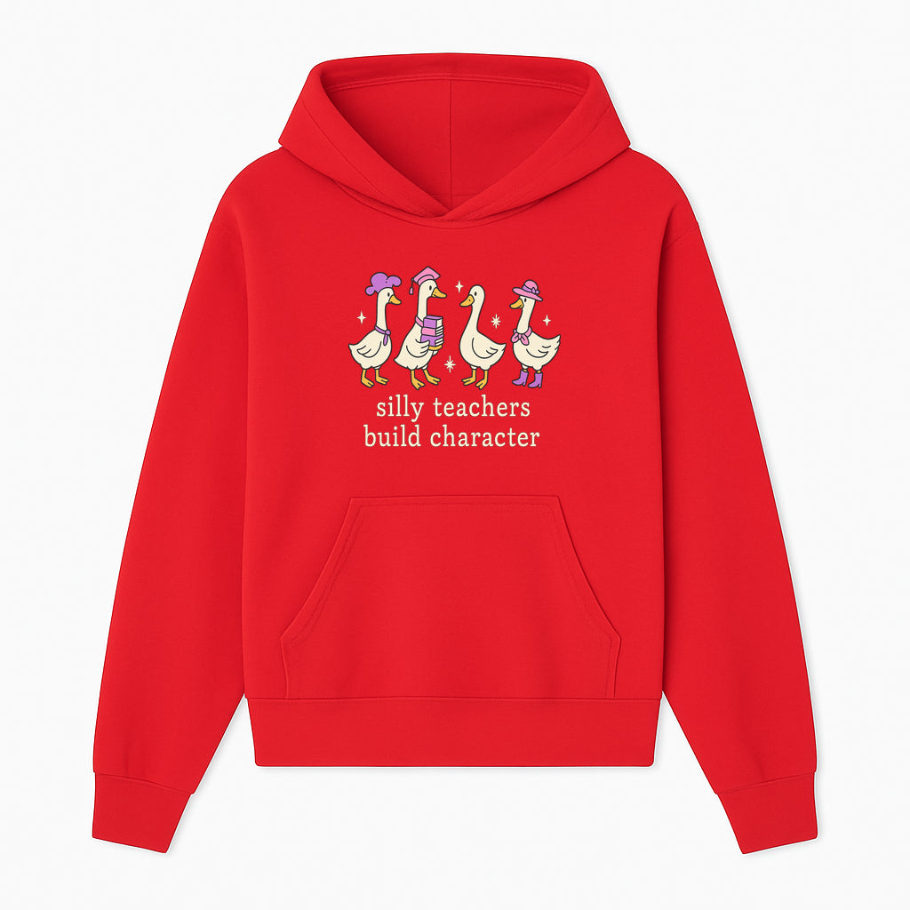 Silly Teachers Build Character - Cute Duck Illustration, Educational Gift, Fun Classroom Decor, Teacher Appreciation, Kids Learning - Hoodie 1758093381986.jpg