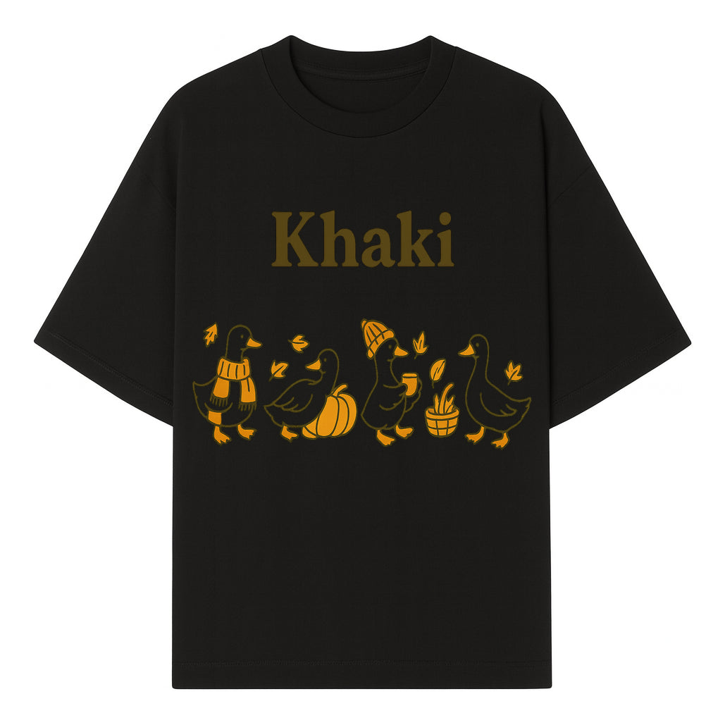 Khaki Duck Family Autumn Decor - Cute Illustrated Ducks with Pumpkins, Hats, and Leaves - Fall Home Decor Wall Art - T-shirt 1758093382030.jpg