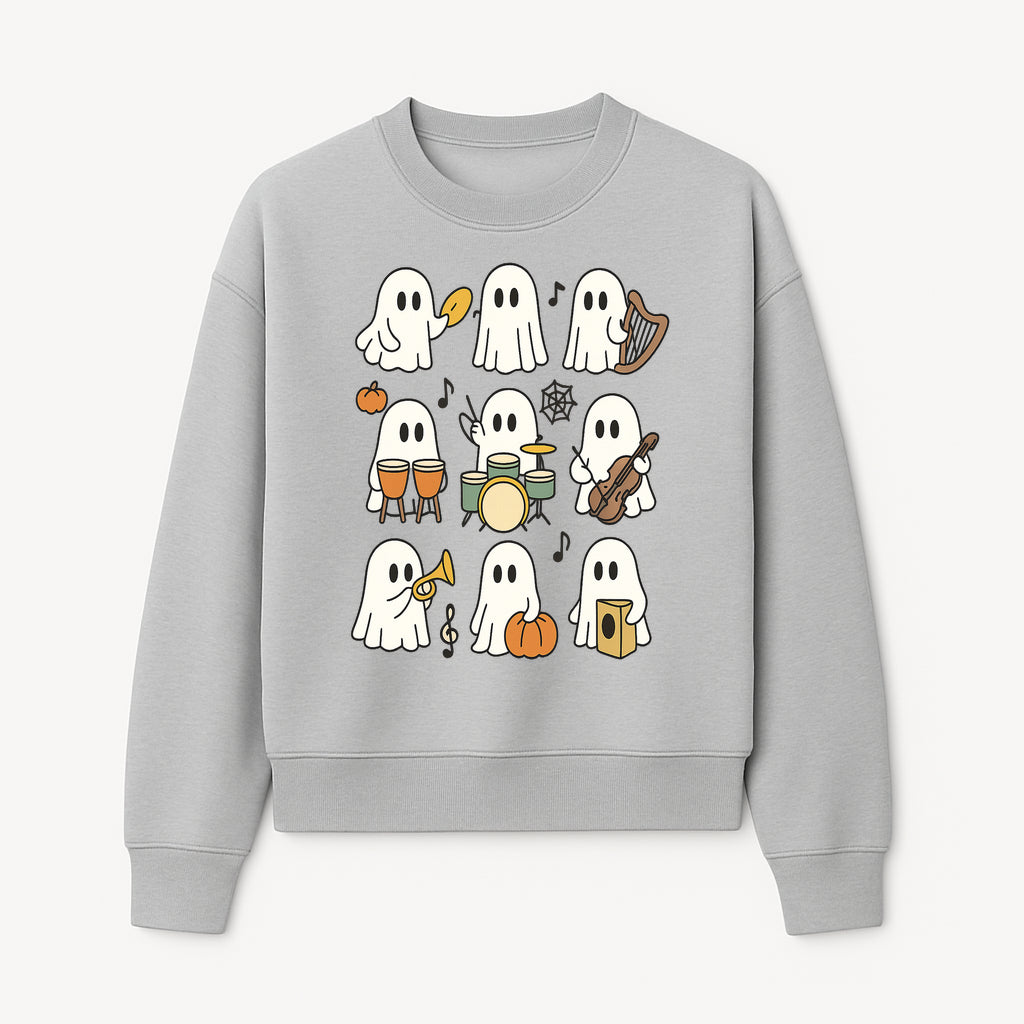Ghostly Music Band Halloween Art Print, Cute Cartoon Ghosts Playing Instruments, Festive Decor for Parties and Celebrations - Sweatshirt 1758093382175.jpg