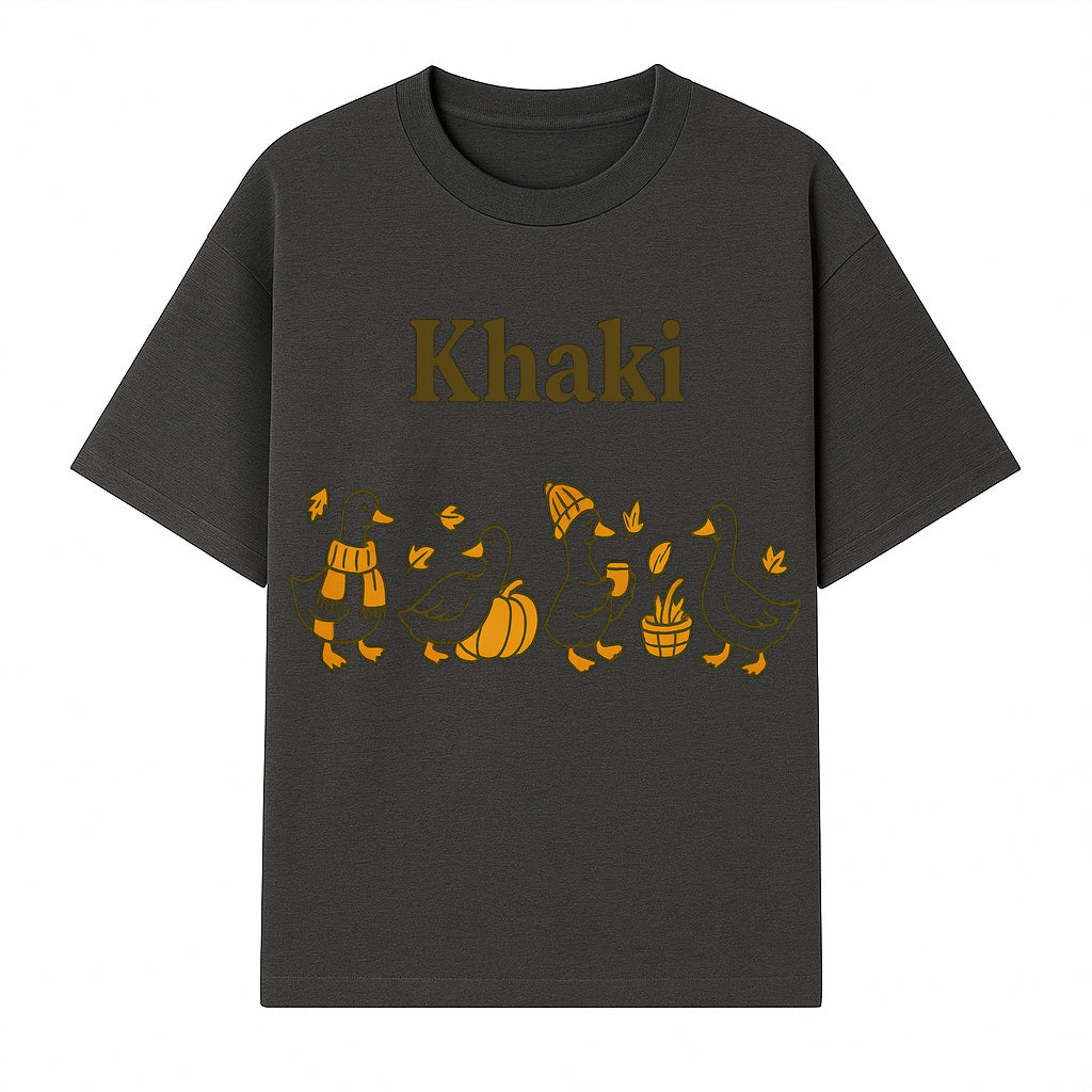Khaki Duck Family Autumn Decor - Cute Illustrated Ducks with Pumpkins, Hats, and Leaves - Fall Home Decor Wall Art - T-shirt 1758093382176.jpg