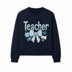Floral Teacher Design with Apple, Bow & Stationery - Perfect Gift for Educators, Teachers' Day, Classroom Decor, Cute Art Print - Sweatshirt 1758093382179.jpg