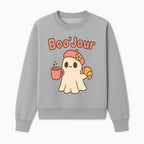 Cute Ghost Boo'Jour with Coffee and Croissant - Fun Halloween Decor, Ghost Lover Gift, Whimsical Art Print, Cozy Apparel - Sweatshirt 1758093382181.jpg