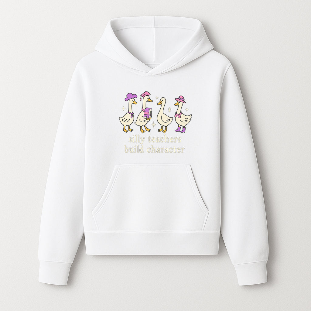 Silly Teachers Build Character - Cute Duck Illustration, Educational Gift, Fun Classroom Decor, Teacher Appreciation, Kids Learning - Hoodie 1758093382311.jpg