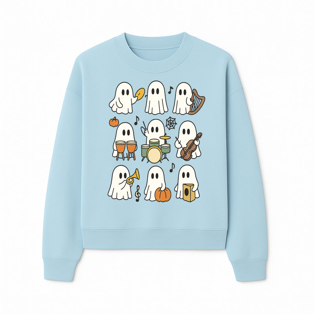 Ghostly Music Band Halloween Art Print, Cute Cartoon Ghosts Playing Instruments, Festive Decor for Parties and Celebrations - Sweatshirt 1758093382322.jpg