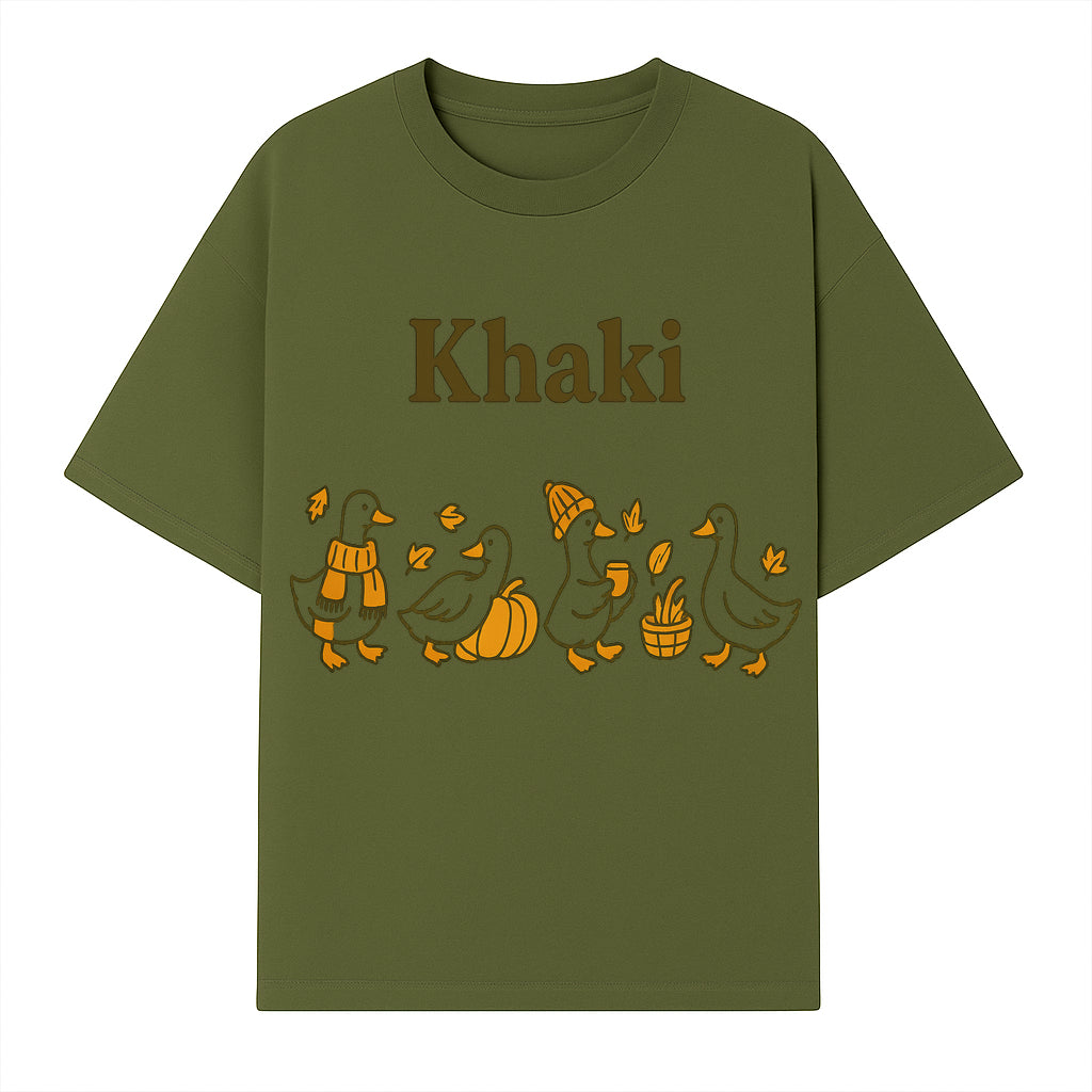 Khaki Duck Family Autumn Decor - Cute Illustrated Ducks with Pumpkins, Hats, and Leaves - Fall Home Decor Wall Art - T-shirt 1758093382354.jpg