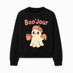 Cute Ghost Boo'Jour with Coffee and Croissant - Fun Halloween Decor, Ghost Lover Gift, Whimsical Art Print, Cozy Apparel - Sweatshirt 1758093382362.jpg