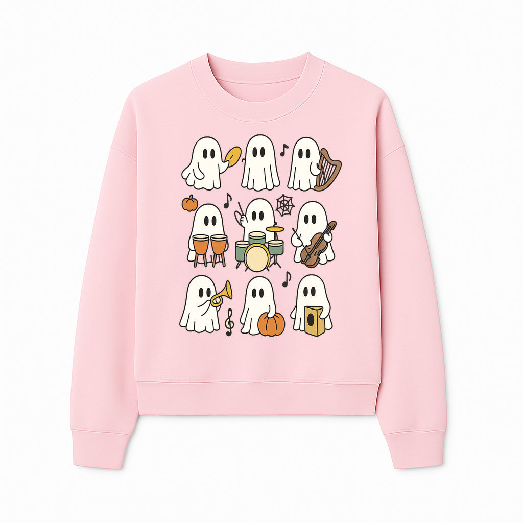 Ghostly Music Band Halloween Art Print, Cute Cartoon Ghosts Playing Instruments, Festive Decor for Parties and Celebrations - Sweatshirt 1758093382473.jpg