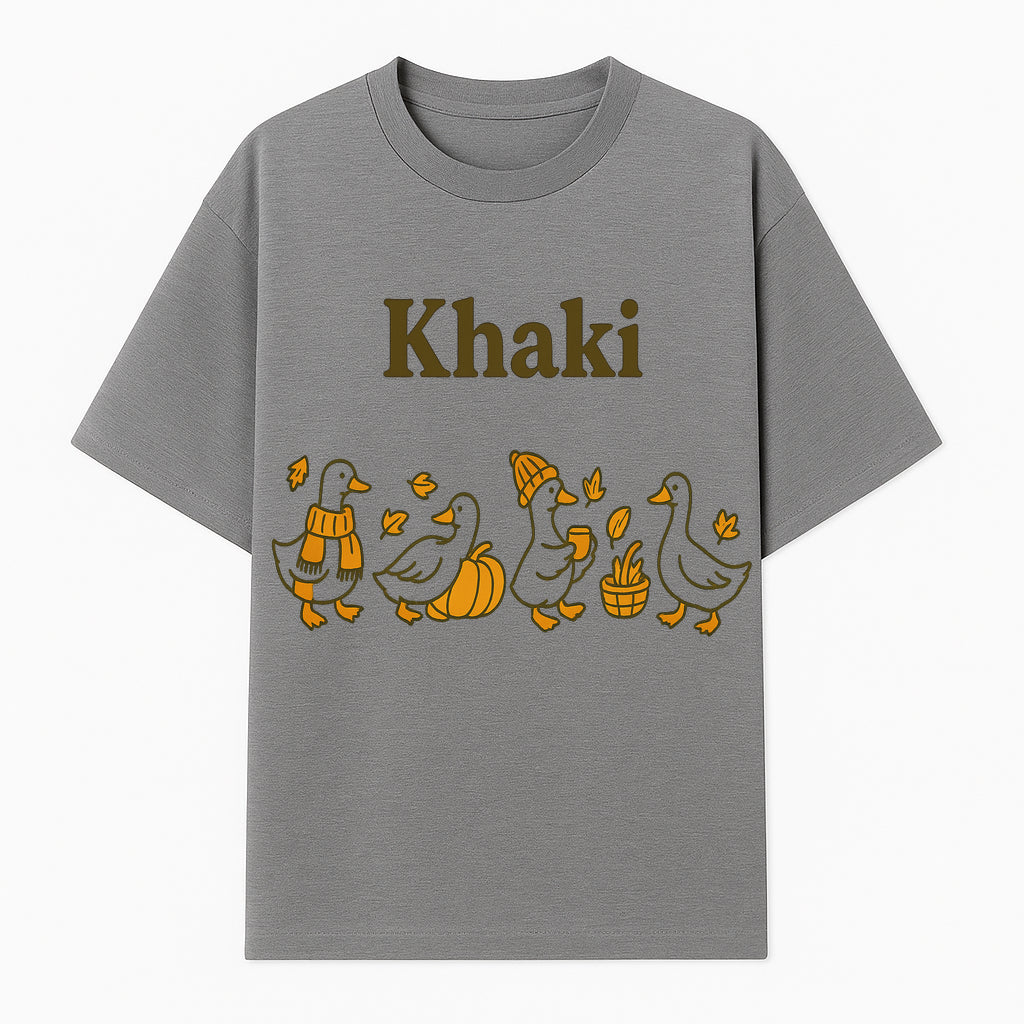Khaki Duck Family Autumn Decor - Cute Illustrated Ducks with Pumpkins, Hats, and Leaves - Fall Home Decor Wall Art - T-shirt 1758093382570.jpg